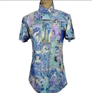 EUC Handmade Vintage Unique Art Nouveau/Renaissance Colorful Graphic Shirt M-L